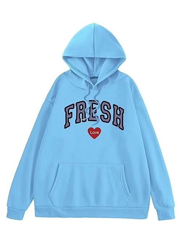 Light Blue Fresh Love Hoodie with 'FRESH' text and red heart on a white background