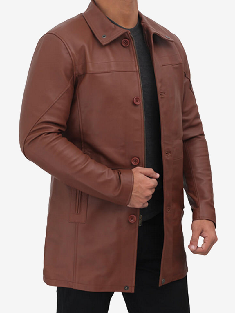Bristol Men's Brown Leather Car Coat