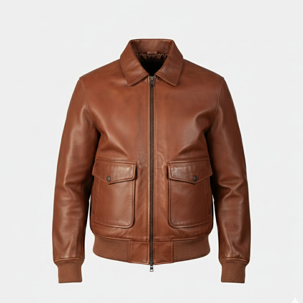 Mens Retro-Style Brown Leather Jacket