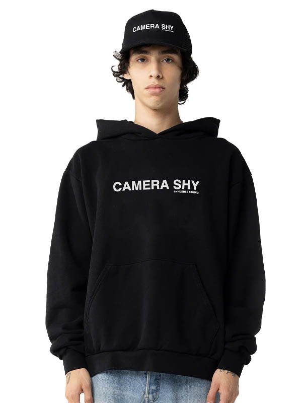 Shop Unisex CAMERA SHY Black Hoodie For Men & Women