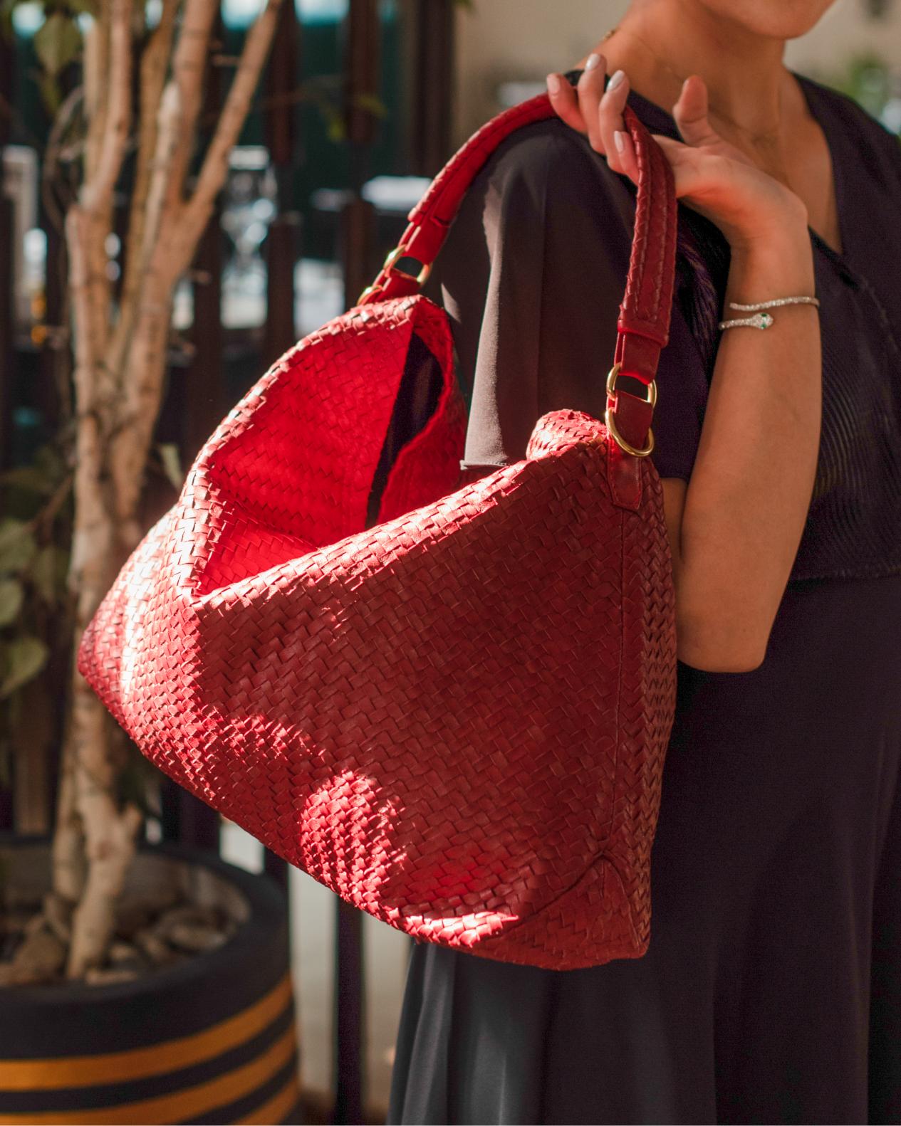 Handmade Woven Original Red Leather Bag - Image 4
