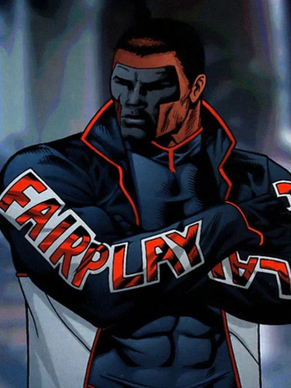 Character with 'FAIR PLAY' text on a dark background