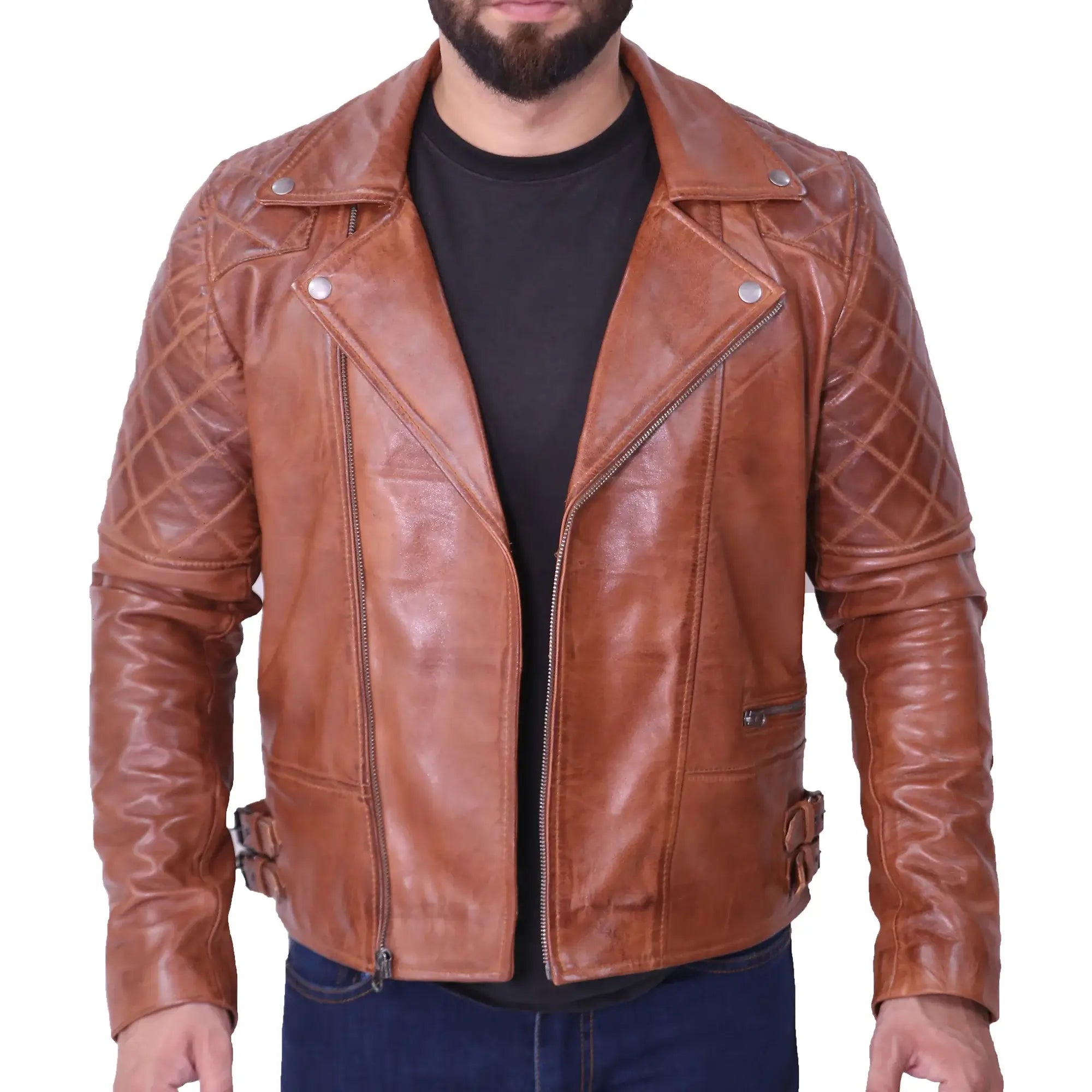 Frisco Quilted Asymmetrical Brown Motorcycle Leather Jacket