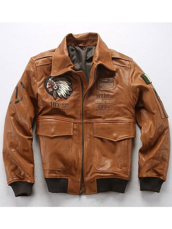 A2 Brown/Black Indian Pilot Leather Jacket - Classic Aviator Style in Premium Leather