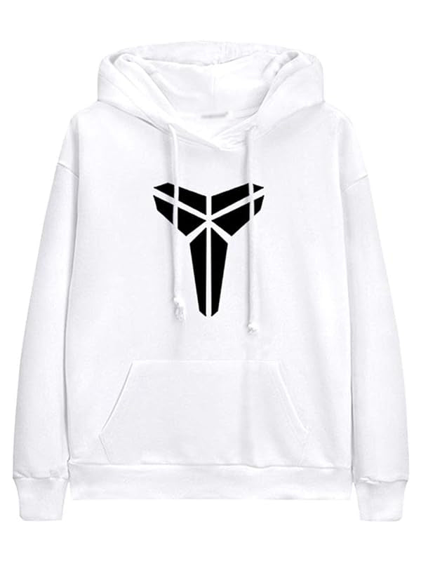 White Kobe Hoodie with a black geometric logo on a white background