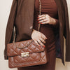 Flora Quilted Crossbody Leather Bag - Tan Brown - Image 12