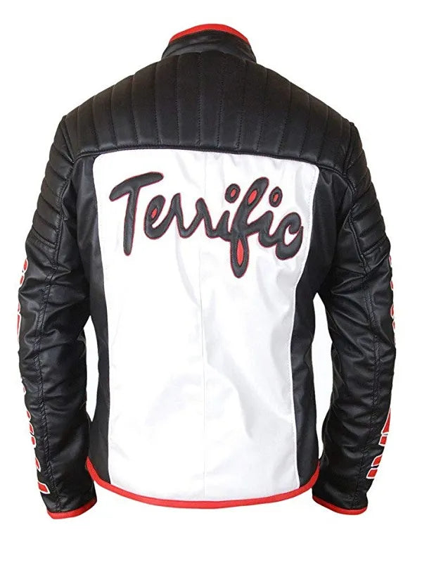 Black and white jacket with 'Terrific' text on a white background