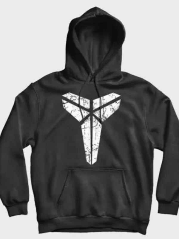 Black Kobe Hoodie with a white geometric design on a light gray background