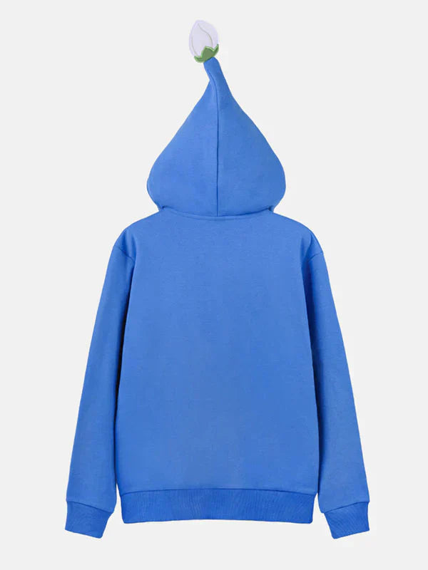 Blue hoodie with a hood on a light gray background
