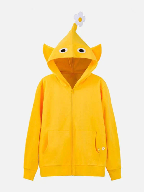Yellow hoodie with animal ears on a white background