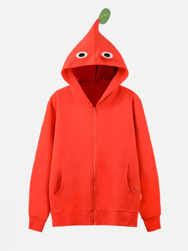 Red hoodie with a unique design on a white background