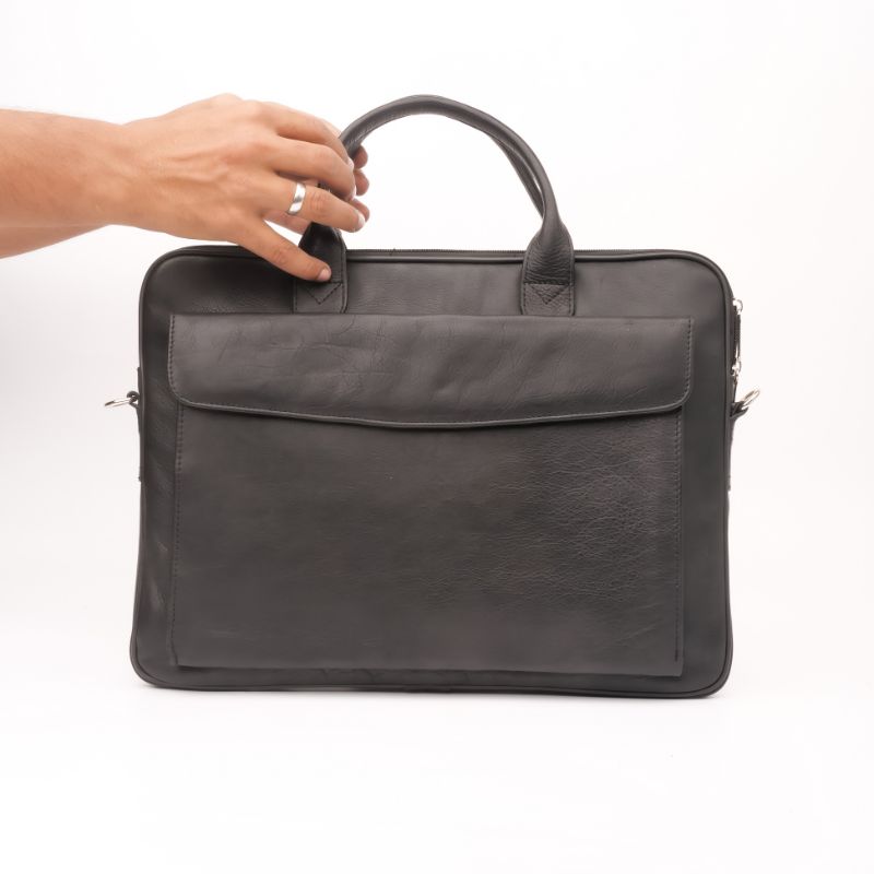 Parker Slim Leather Laptop Bag-Black - Image 3