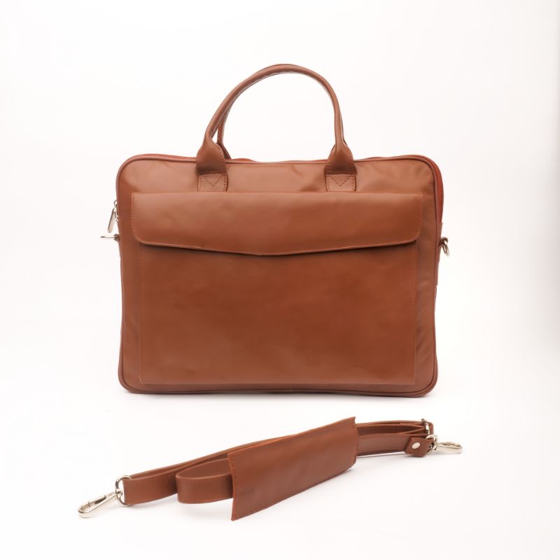 Parker Slim Leather Laptop Bag-Tan - Image 3
