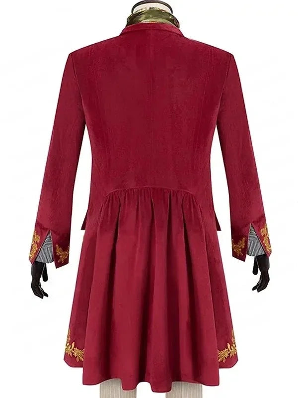 Red dress with gold embroidery on a white background