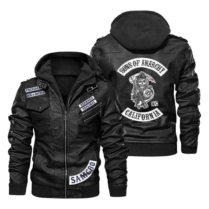 Sons Of Anarchy Biker Leather Jacket With Hood