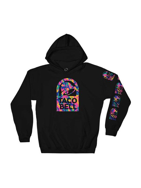 Taco Bell Hoodie with colorful Taco Bell logo on a white background