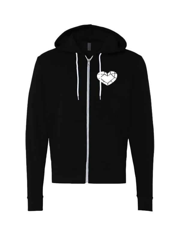 Black Till Death Do Us Part Hoodie with a white heart design on a white background