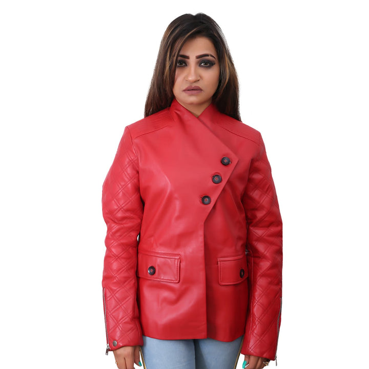 Women Motorcycle Quilted Valentines Red Jacket