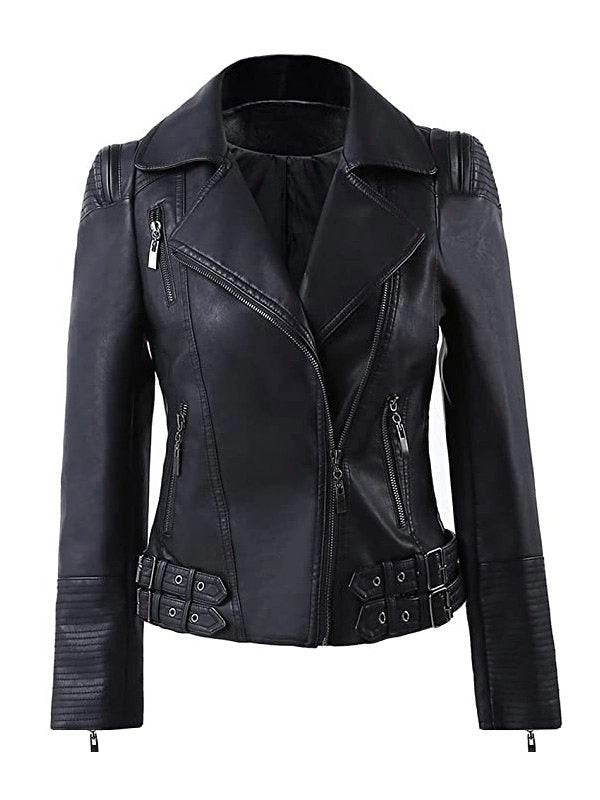 Women’s Black Zip Up Motorcycle Leather Jacket