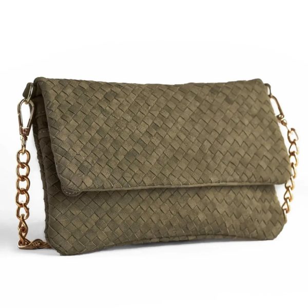 Woven Dreams Fold Over Cross Body Leather Clutch