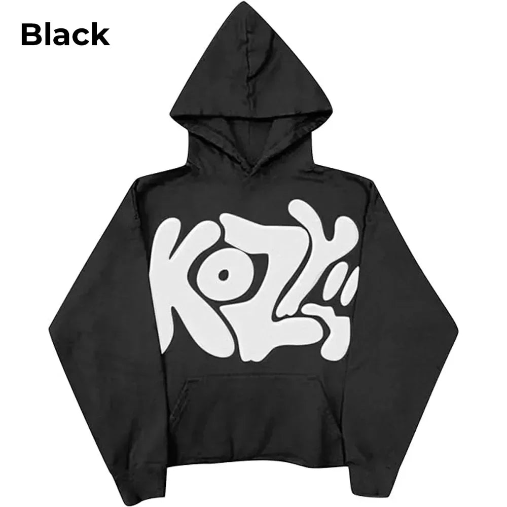 black y2k kozy hoodie front