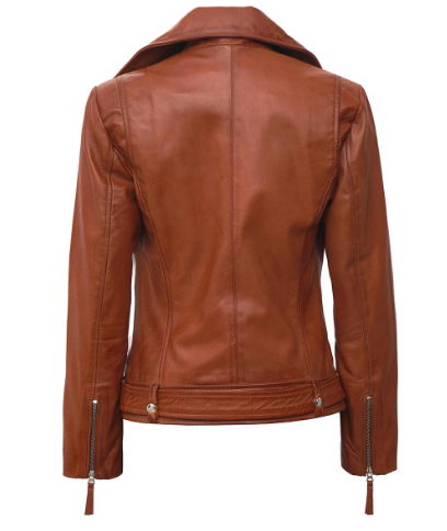 Angela Womens Tan Asymmetrical Leather Moto Jacket