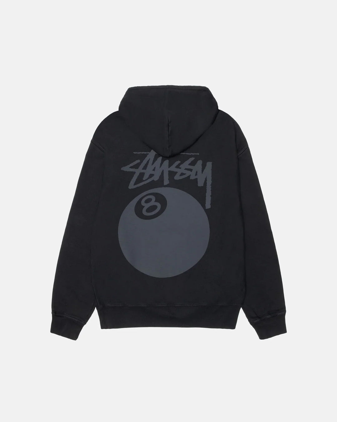 Black hoodie with a logo on the back against a white background
