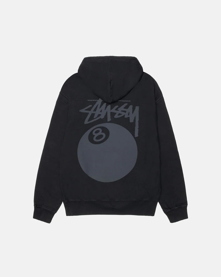 Black hoodie with a logo on the back against a white background