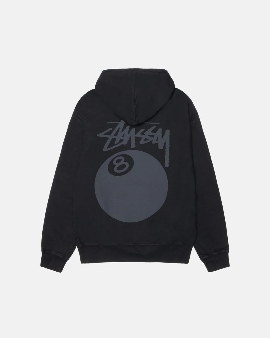 Black hoodie with a logo on the back against a white background