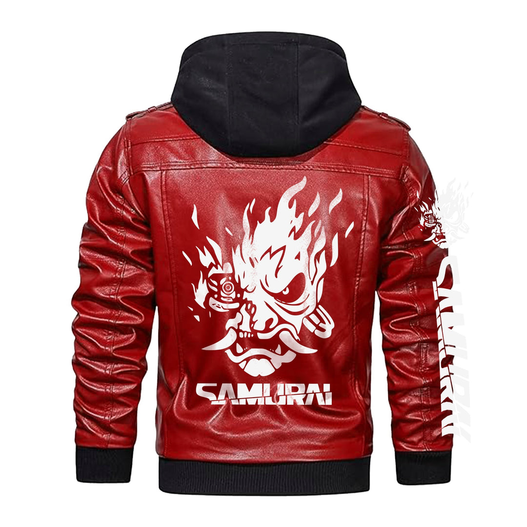 cyberpunk samurai jacket​ in red color  back view