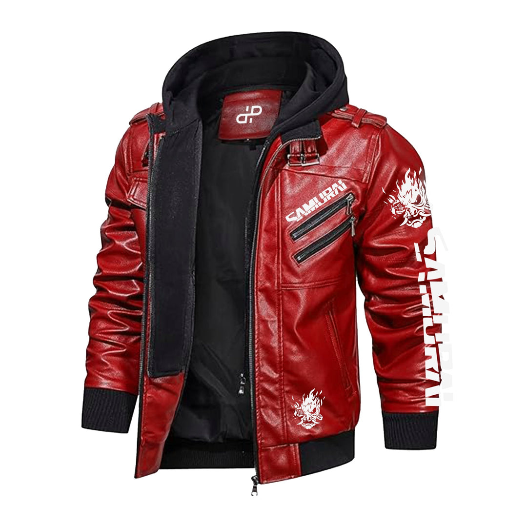 cyberpunk samurai jacket​ in red color side view