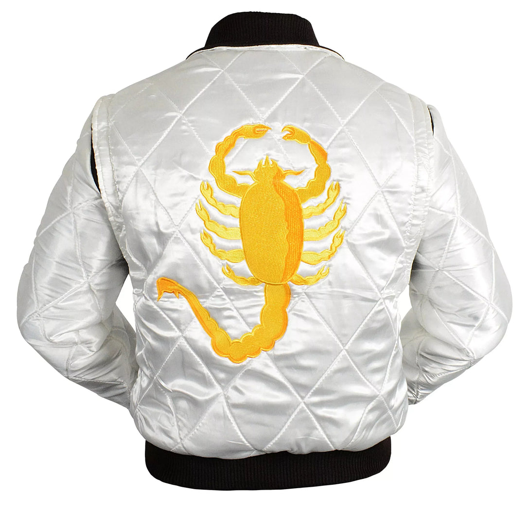 drive film jacket​ with golden scorpion logo on back