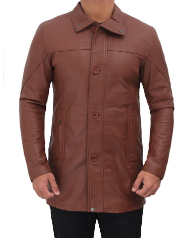 Bristol Men's Brown Leather Car Coat