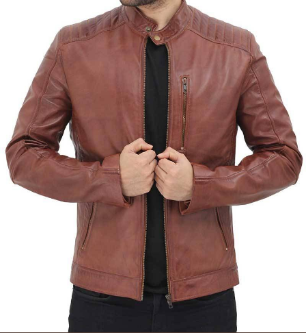 Benjamin Men's Brown Leather Cafe Racer Jacket