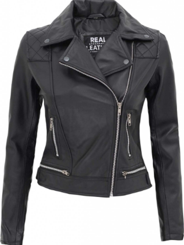 Asti Black Leather Ladies Biker Jacket