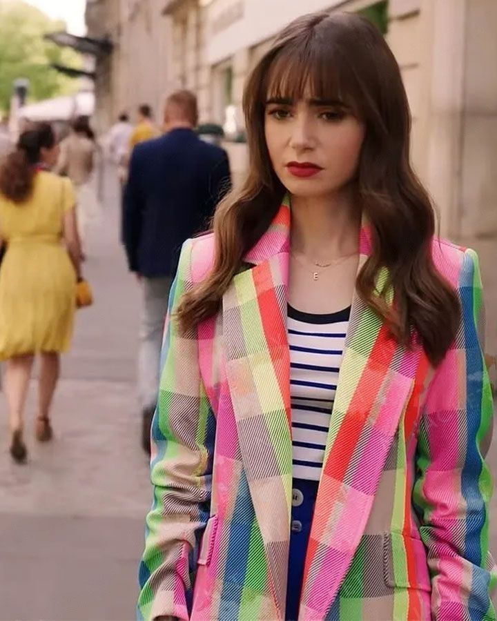 Emily in Paris Lily Collins S03 Multi-Color Check Blazer