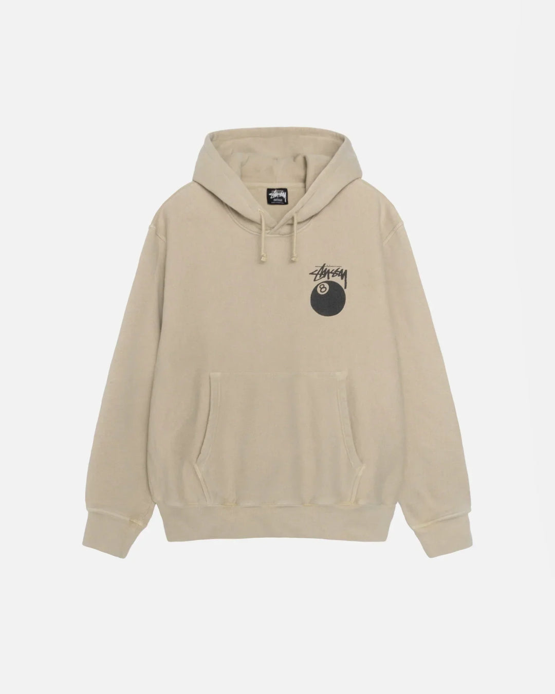 Beige hoodie with a logo on a white background