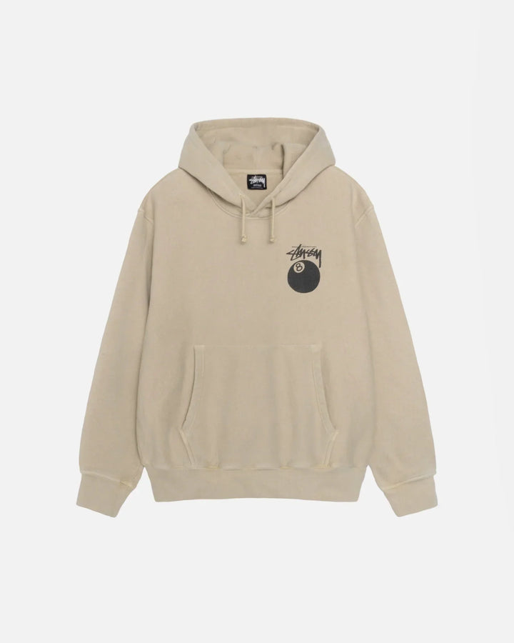 Beige hoodie with a logo on a white background