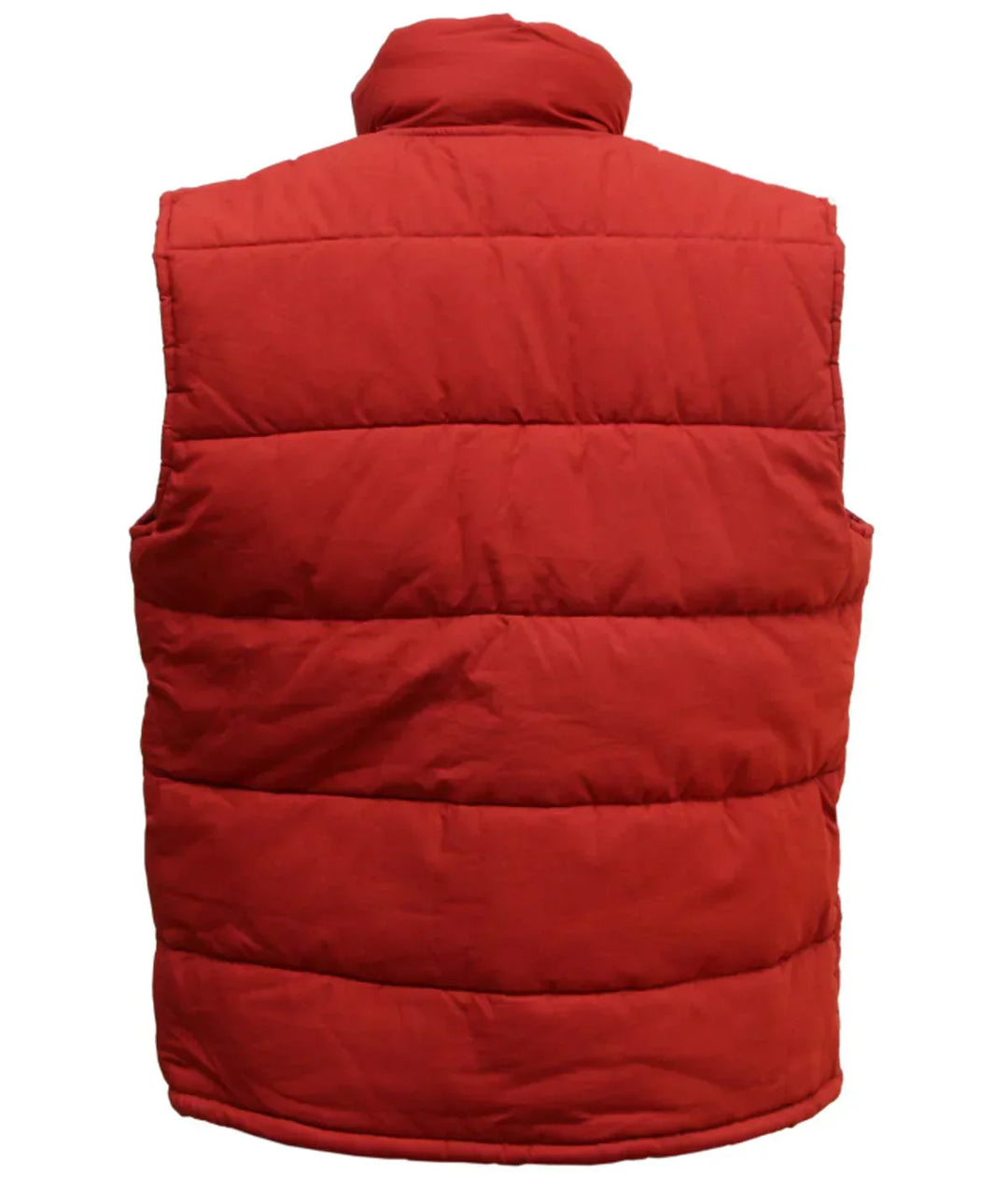 Red puffer vest on a white background