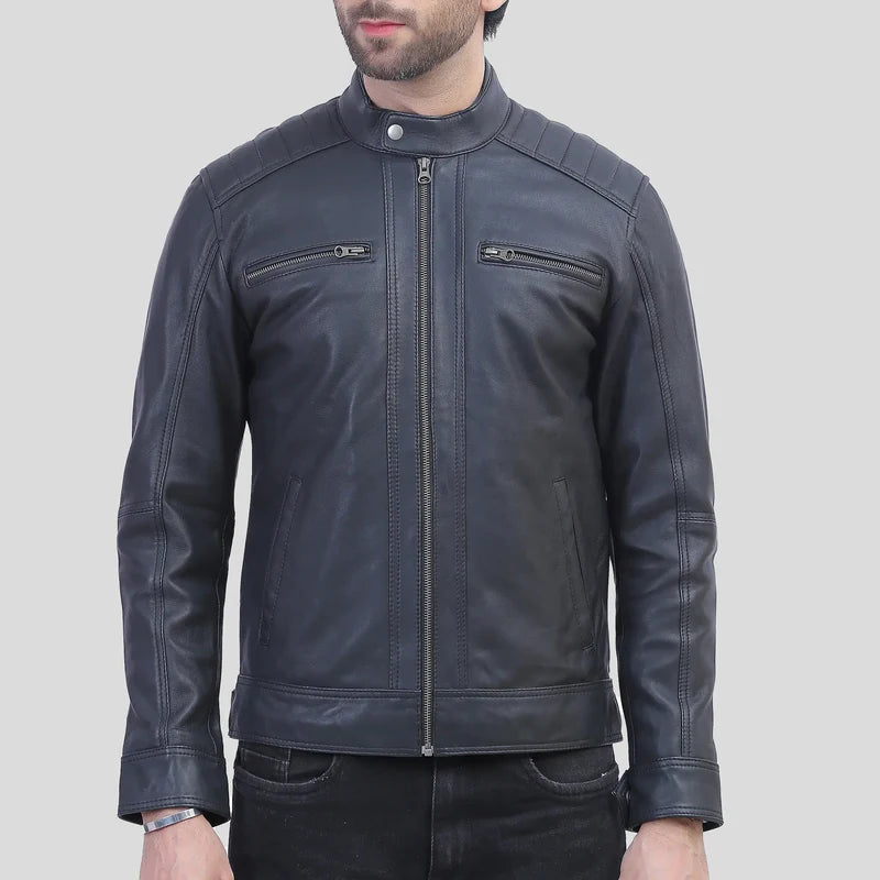 Men’s Black Quilted Shoulder Distressed Leather Jacket