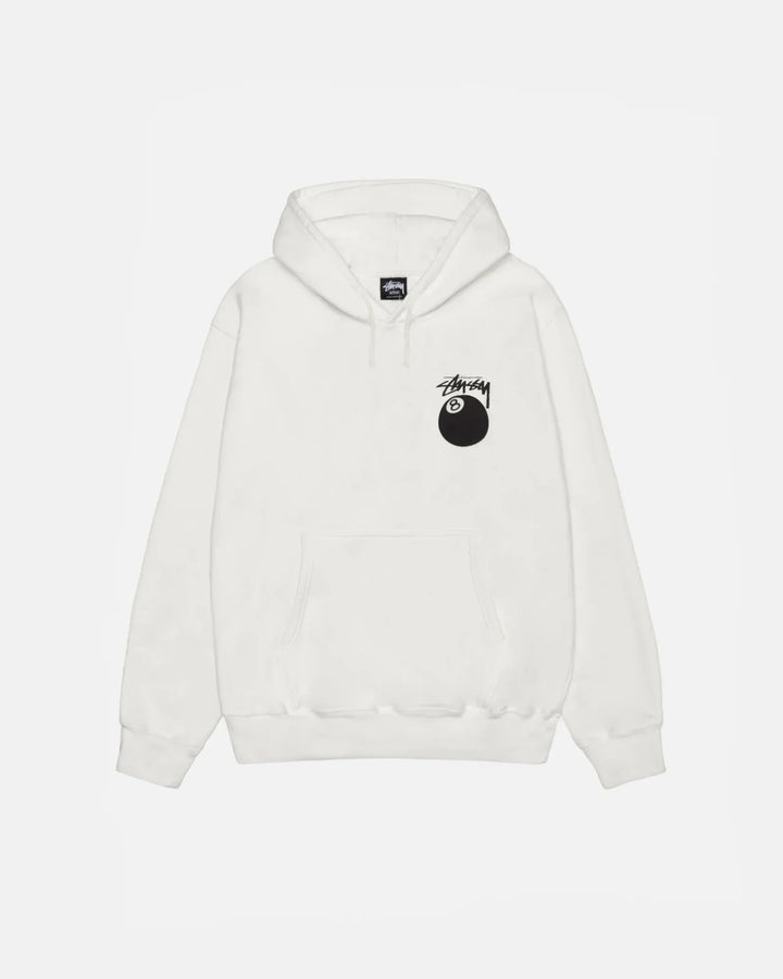 White hoodie with a black logo on a white background